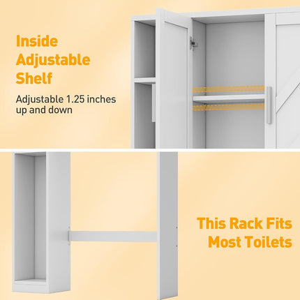 Armario de almacenamiento para encima del inodoro con 7 estantes de almacenamiento, organizador de baño para encima del inodoro con soporte para papel higiénico, armario detrás del inodoro, ahorro de espacio para el baño, la lavandería, blanco