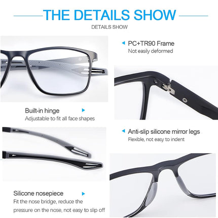 MIRYEA Photochromic Progressive Multifocus Reading Sunglasses Spring Hinges Blue Light Blocking Computer Glasses UV400 Protection Multifocal Transition Sun Readers Anti Glare Shades Eyeglasses Eyewear