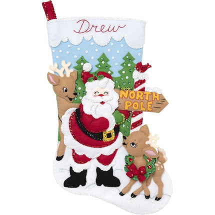 Bucilla Felt Applique Christmas Stocking Kit, 18", North Pole Santa