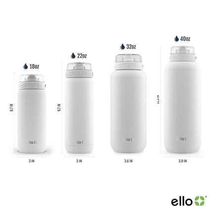 Bouteille d'eau en acier inoxydable pour enfants Ello Cooper 18 oz avec paille et poignée de transport, double paroi et métal isotherme sous vide, couvercle étanche avec bec en silicone souple, réutilisable, sans BPA, blanc