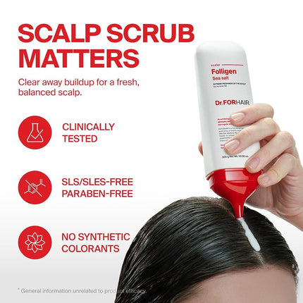 Dr.FORHAIR Folligen Sea Salt Scaler Scalp Scrub (10.5oz) | 45% Sea Salt | Exfoliate Hair Deep Cleansing Excess Sebum Oily Greasy Hair | Dry Flaky Itchy Treatment (No Parabens, Silicone, Sulfates)