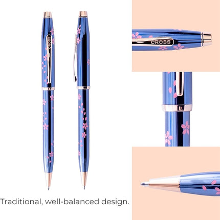 CROSS Century II AT0082-163 Limited Edition Sakura Day and Night Collection - Twist-Action ‎Brass Resin Ballpoint Pen with ‎Contoured Grip and Black Ink, Medium Point, 1 Pack, Cobalt Blue