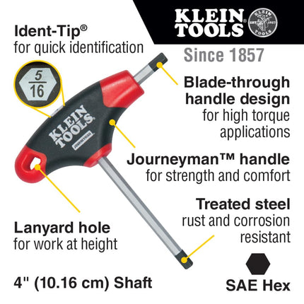 KLEIN TOOLS JTH410E T-Handle Hex Key Set, SAE Inch Sizes Allen Wrench Set with 4-Inch Blades, Stand Included, 10-Piece