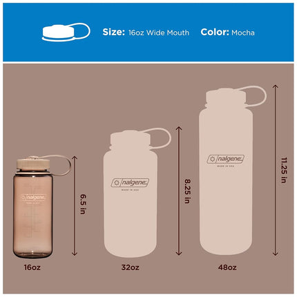 Nalgene Sustain Tritan BPA-Free Water Bottle Made with Material Derived from 50% Plastic Waste, 16 OZ, Wide Mouth, Mocha