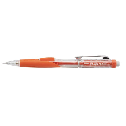 Pentel Twist-Erase CLICK Mechanical Pencil, (0.7mm), CLEAR Barrel, Orange Grip, 12 pack (PD277TF)