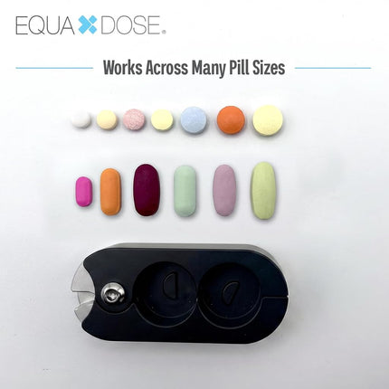 EQUADOSE Pill Splitter with Precision Aluminum Blades, Safely and Cleanly Cuts Small and Large Tablets, Vitamins, and Pills, Easy Tablet Divider for Accurate Medication Dosing, Black