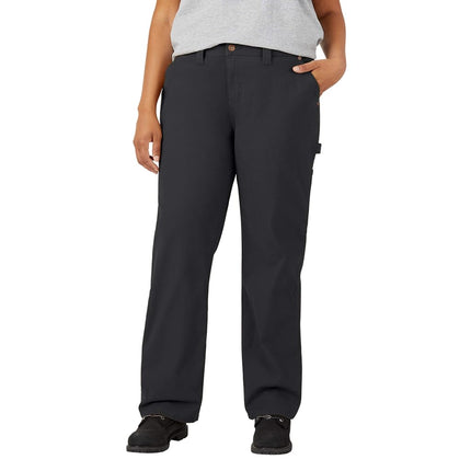 Dickies Women's Plus Size Relaxed Straight Carpenter Duck Pant, Rinsed Black, 18