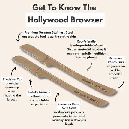 Hollywood Browzer - Dermaplaning and Hair Removal Tool - Duo GOLD (pack of 2)