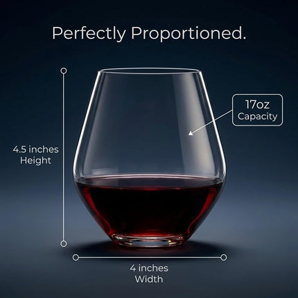 Godinger Silver Art Non-leaded Crystal 18 Oz. Stemless Wine Glasses, Set of 4