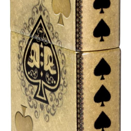 Zippo Windproof Lighter - Ace of Spades Design, 540° Tumbled Brass, Lustre/Fusion - Refillable - Reusable - Windproof Design - Gift Box - Made in USA