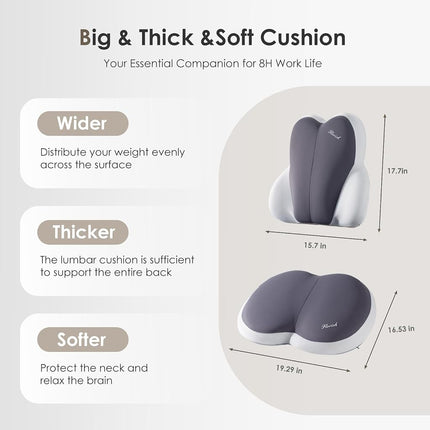 Coussin de siège de voiture et support dorsal FLORICH pour voiture, coussins de chaise de bureau ultra-épais en mousse à mémoire de forme avec oreiller de soutien lombaire pour le soulagement de la sciatique, des douleurs dorsales et du coccyx (gris)