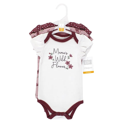 Hudson Baby Unisex Baby Cotton Bodysuits, Plum Wildflower, 0-3 Months, Plum Wildflower, 0-3 Months