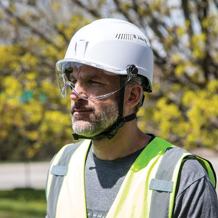 Klein Tools VISORCLR Clear Visor for Hard Hat and Safety Helmet, Low Profile, Impact Rated, Anti Fog, Scratch Resistant, Flip-Up, UV Protection