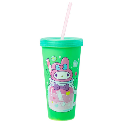 Silver Buffalo Sanrio Hello Kitty and Friends 4 Pack Color Changing Plastic Tumblers Featuring Hello Kitty, My Melody, Badtz Maru, and Cinnamoroll, 24 Ounce