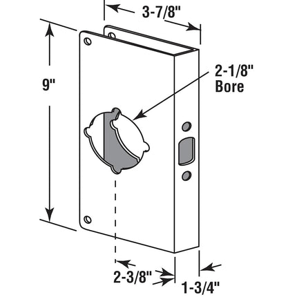 Prime-Line Products U 9548 1-3/4-Inch Thick by 2-3/8-Inch Backset 2-1/8-Inch Bore Non-Recessed Door Rein Forcer, Brass