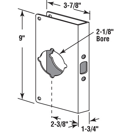 Prime-Line Products U 9548 1-3/4-Inch Thick by 2-3/8-Inch Backset 2-1/8-Inch Bore Non-Recessed Door Rein Forcer, Brass