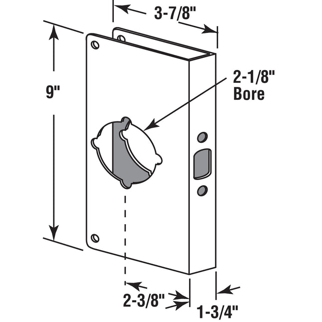 Prime-Line Products U 9548 1-3/4-Inch Thick by 2-3/8-Inch Backset 2-1/8-Inch Bore Non-Recessed Door Rein Forcer, Brass
