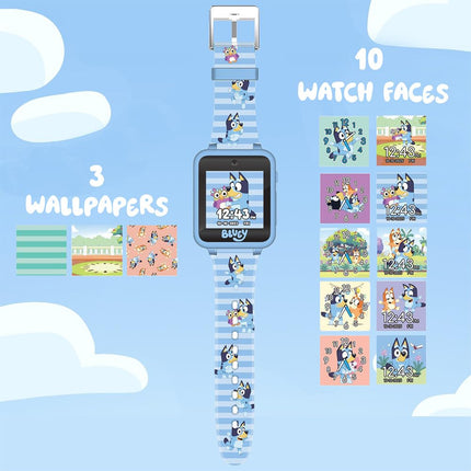 Accutime Bluey Kids Smartwatch with Camera, Games, Pedometer and Audio Recorder for Creative Play and Learning, 1.5" Touchscreen, Blue, Fits 5.5"-8.0" Wrists, for Boys and Girls Ages 3+, Bluey Smart