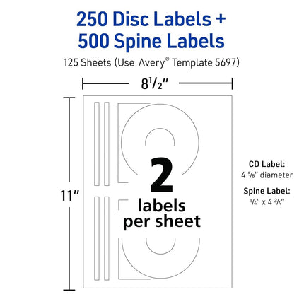 AVERY 5697 Laser CD Labels, Matte White (Pack of 250)