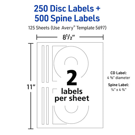 AVERY 5697 Laser CD Labels, Matte White (Pack of 250)