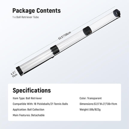 NEEWER Ball Retriever Tube Hopper for 18 Pickleballs & 21 Tennis Balls, Detachable 3 Section Ball Picker Upper Collector with Stopper, Adjustable Shoulder Strap for No Bending Pickup, PB01S