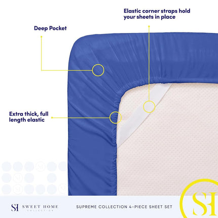 Full Size Sheet Sets - Breathable Luxury Sheets with Full Elastic & Secure Corner Straps Built in - 1800 Supreme Collection Extra Soft Deep Pocket Bedding Set, Sheet Set, Full, Royal Blue