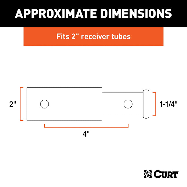 CURT 45770 Adaptateur-réducteur pour attelage de remorque, 2 à 1-1/4 po, extension de 4 po, 3 500 lb, noir