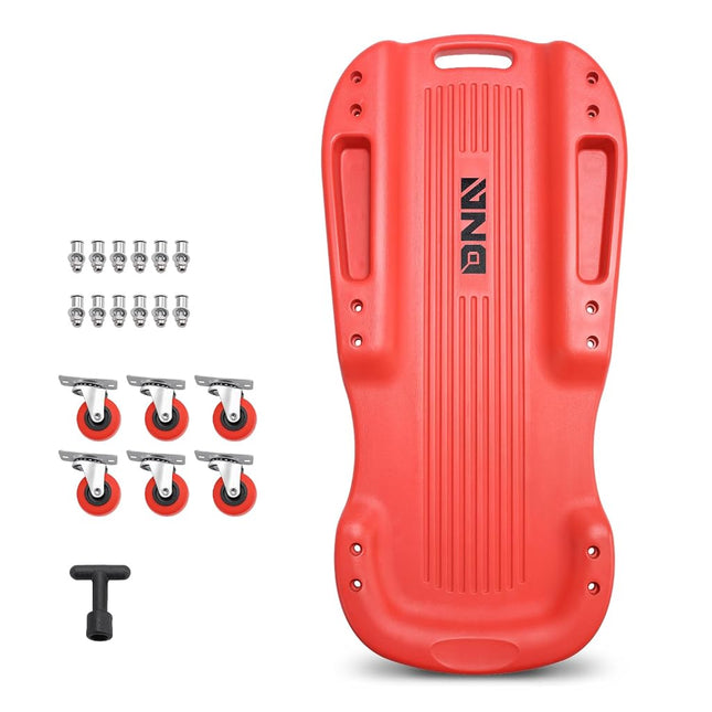 DNA MOTORING 38 Inches Low Profile Plastic Rolling Garage Shop Floor Creeper with Side Pockets & 6pcs Casters, Red, TOOLS-00390