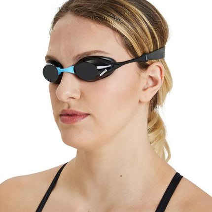 ARENA Unisex Cobra Swipe Racing Swim Goggles for Men and Women Polycarbonate Non-Mirror Lens Hydrodynamic Design, Smoke/Coral