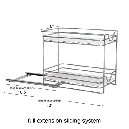 Household Essentials Glidez Paint-Finished Steel Pull-Out/Slide-Out Storage Organizer with Plastic Liner for Spice Rack Use - 2 -Tier Design - Fits Standard Size Cabinet or Shelf, Brushed Silver