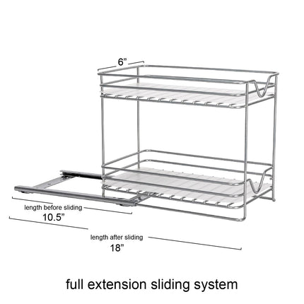 Household Essentials Glidez Paint-Finished Steel Pull-Out/Slide-Out Storage Organizer with Plastic Liner for Spice Rack Use - 2 -Tier Design - Fits Standard Size Cabinet or Shelf, Brushed Silver