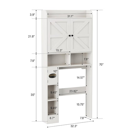 Vipbear Meuble de Rangement Autoportant en Bois au-Dessus des Toilettes avec 2 Portes Coulissantes, Porte-Papier Toilette, Dispositif Anti-Basculement et Étagère Réglable, Idéal pour Salle de Bain, Toilettes et Buanderie