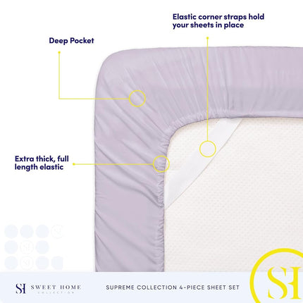 Sweet Home Collection Luxury Bedding Set with Flat, Fitted Sheet, 2 Pillow Cases, Find Double Brushed Microfiber, Lilac, Queen