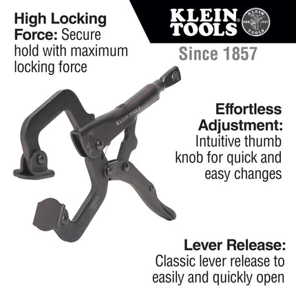 Klein Tools 38620 C-Clamp Locking Pliers with Swivel Pad Jaws, Intuitive Thumb Knob, Adjustable Clamp for Home, Shop, Woodworking, 6-Inch