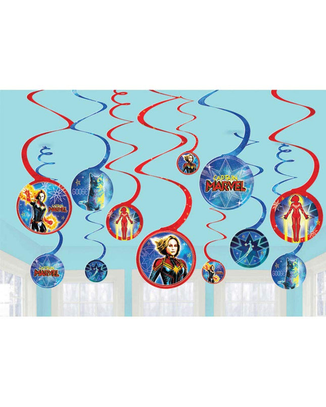 "Captain Marvel" Blue and Red Spiral Party Decorat