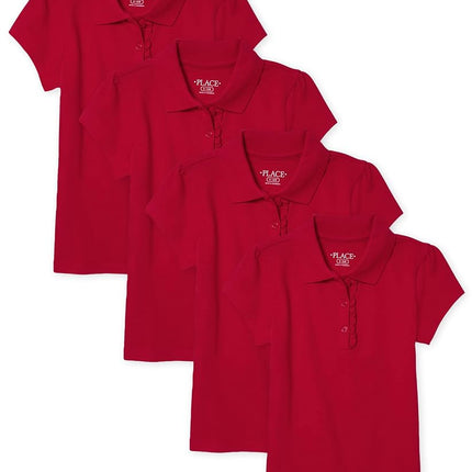 The Children's Place Girls' Uniform Ruffle Pique Polo, Ruby 4 Pack, X-Small