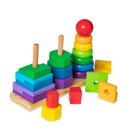 Melissa & Doug Geometric Stacker - Wooden Educational Toy - Shape Sorter And Stacking Toy, Stacking Tower Toy For Babies, Toddlers And Kids Ages 2+