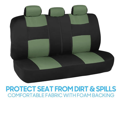 BDK PolyPro Car Seat Covers Full Set in Green on Black, Front and Rear Split Bench Seat Covers for Cars, Easy to Install Car Seats Cover Set and Accessories for Auto Trucks Van SUV - Green