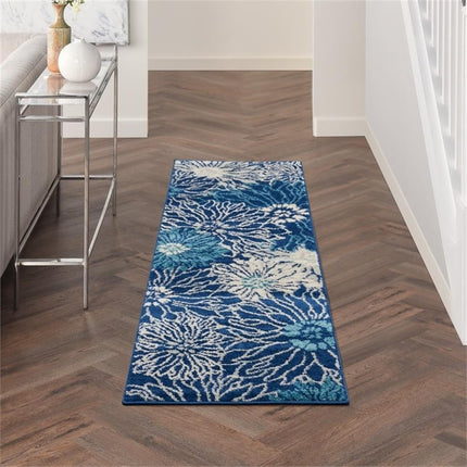 Nourison Home Passion 6' Runner Navy Ivory Fabric Contemporary Area Rug (6' Runner)