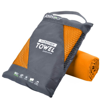 Rainleaf Serviette Microfibre Parfaite pour les Voyages, le Sport et la Plage. Séchage Rapide - Super Absorbante - Ultra Compacte. Idéale pour le Camping, la Randonnée, la Salle de Sport, la Plage, la Natation, le Yoga, Orange, 76 X 152 cm.