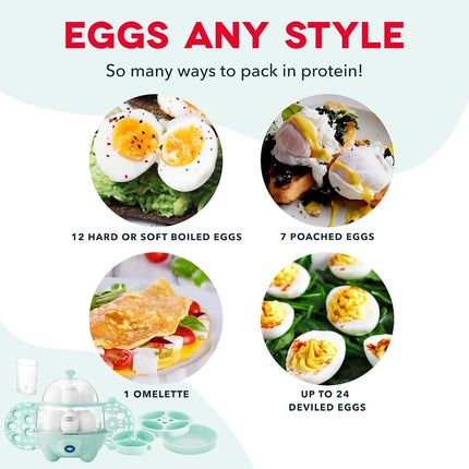 Cuiseur à œufs rapide Dash Deluxe pour œufs durs, pochés, brouillés, omelettes, légumes à la vapeur, boulettes et plus encore, capacité de 12 œufs, avec fonction d'arrêt automatique - Aqua