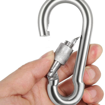 Acquwistach Locking Carabiner Clips 6 Pack 3.15" Stainless Steel Spring Snap Hook Locking Carabiner Heavy Duty - 304 Premium Stainless Steel Thumb Screw Carabiner Clip