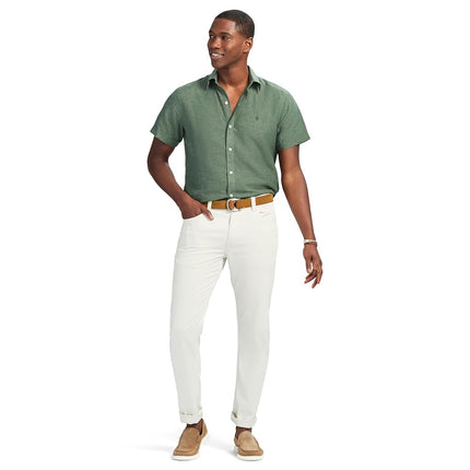 Camisa de manga corta con botones de lino IZOD para hombre, color Bosque Profundo, Talla S