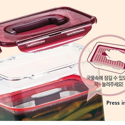 LockandLock Press Plate Leakproof Airtight Pickle Kimchi Container 4.5L / 152oz BPA Free One Handle Clear Body Maintain Fresher Taste