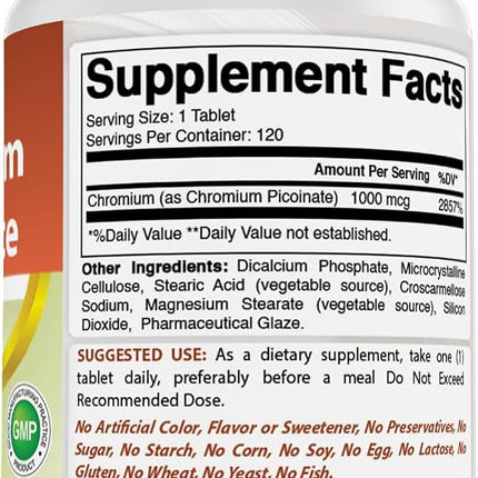 Best Naturals Chromium Picolinate 1000 mcg 120 Tablets (120 Count (Pack of 2))