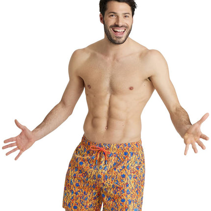 Arena Men's Standard Boxer Allover Swim Trunk Beach Shorts, Orange, Small