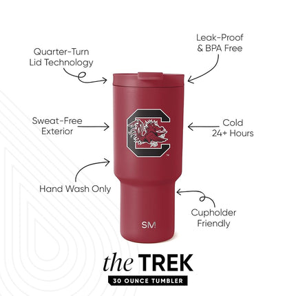 Simple Modern Officially Licensed Collegiate South Carolina 30oz Tumbler with Flip Lid and Straws | Insulated Cup Stainless Steel | Gifts for Men Women | Trek Collection | University of South Carolina