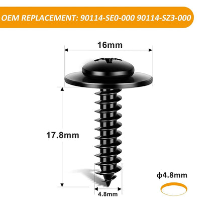 GOOACC 50pcs Splash Shield General Purpose Phillips Truss Head Sems Screw for Honda Acura BMW Fender Liner Bumper Cover Screws 90114-SE0-000 90114-SZ3-000 M4.8-1.61x19mm