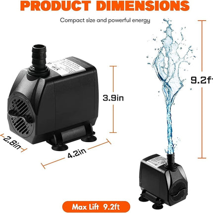 Simple Deluxe 400GPH 15W Water Table Pump (1500L/H) with 3 Nozzles, Perfect for Fish Tank, Pond, Aquarium, Statuary, Hydroponics, Black