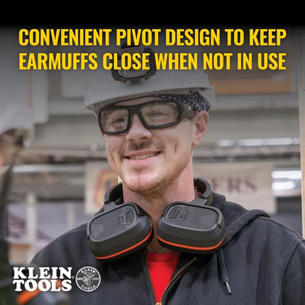 Klein Tools 60613 Behind-the-Head Earmuffs, 25dB Hearing Protection, Adjustable Headband, for Construction, Manufacturing, Maintenance, Woodworking